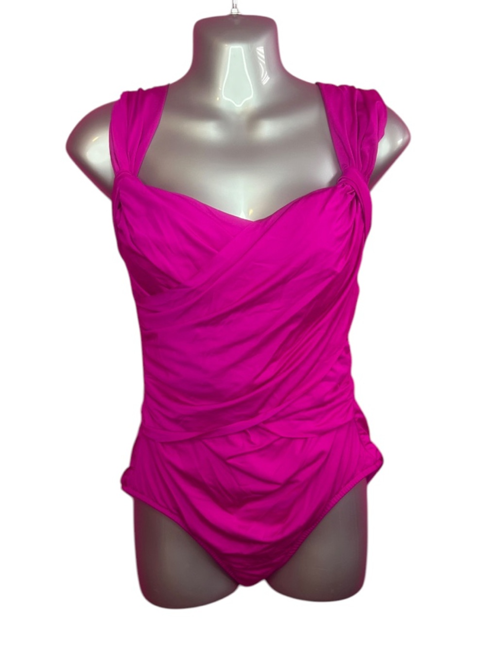 Badgley Mischka Fuschia One-Piece Ruched Swimsuit